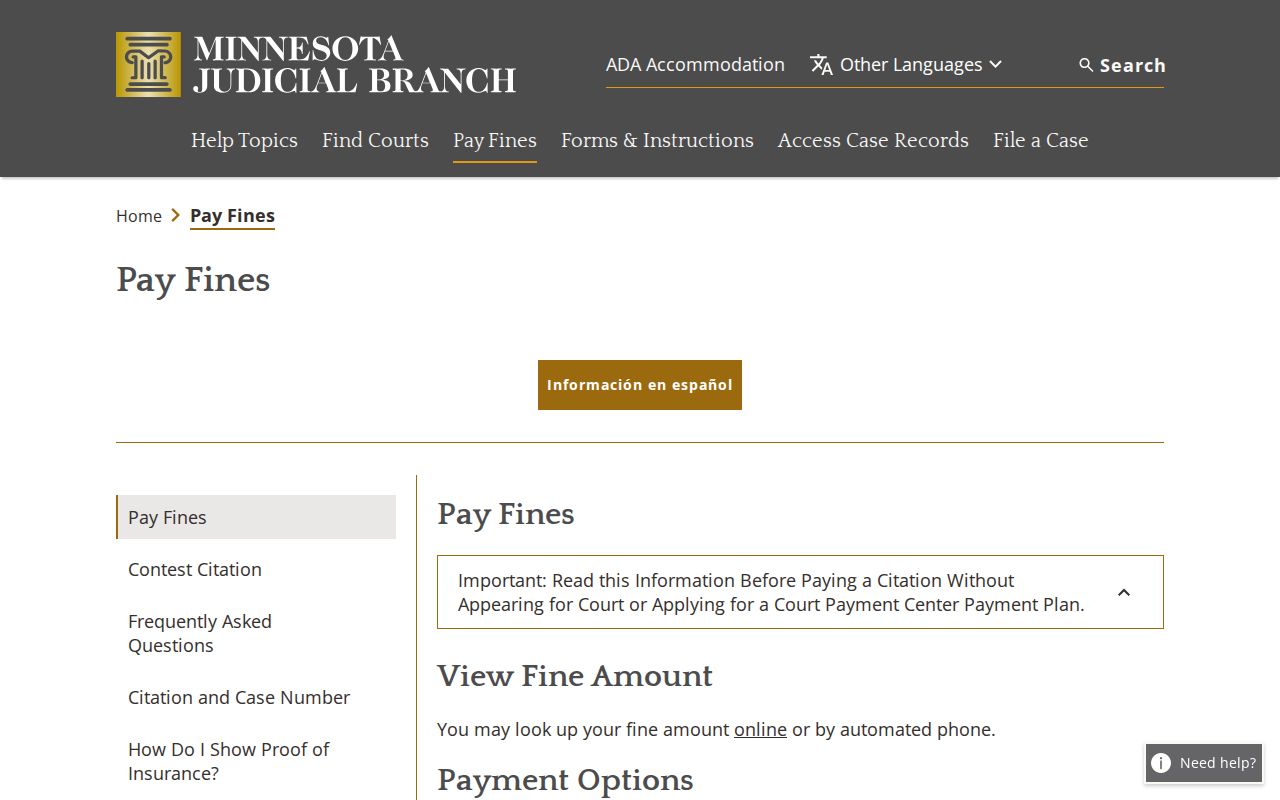 Hubbard County traffic citation lookup and payment page for warrant matters