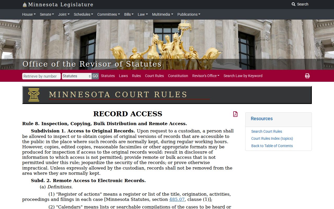 Minnesota public access rule page covering Hubbard County traffic warrant records