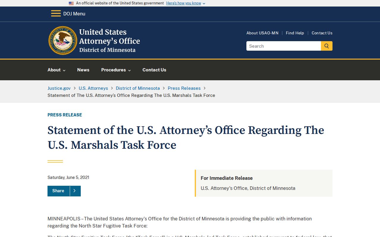 Federal and local fugitive task force description relevant to Hubbard County warrants